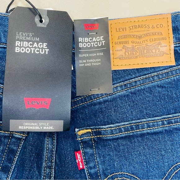 Levis Ribcage Bootcut Jeans Womens 24X33 Blue High Rise Denim Slim Fit New Big E - Picture 4 of 9